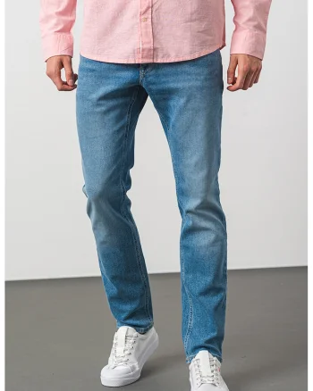 Blugi slim fit cu aspect decolorat Scanton, Albastru pastel