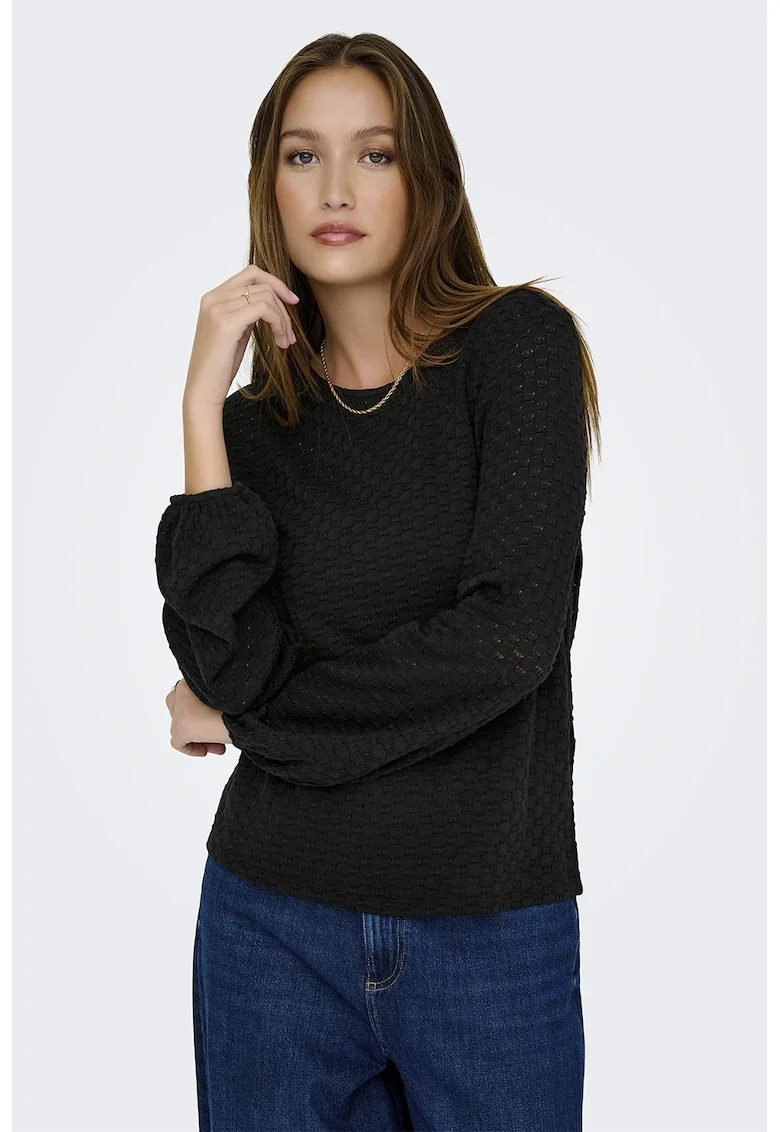 Bluza texturata cu maneci bufante, Negru