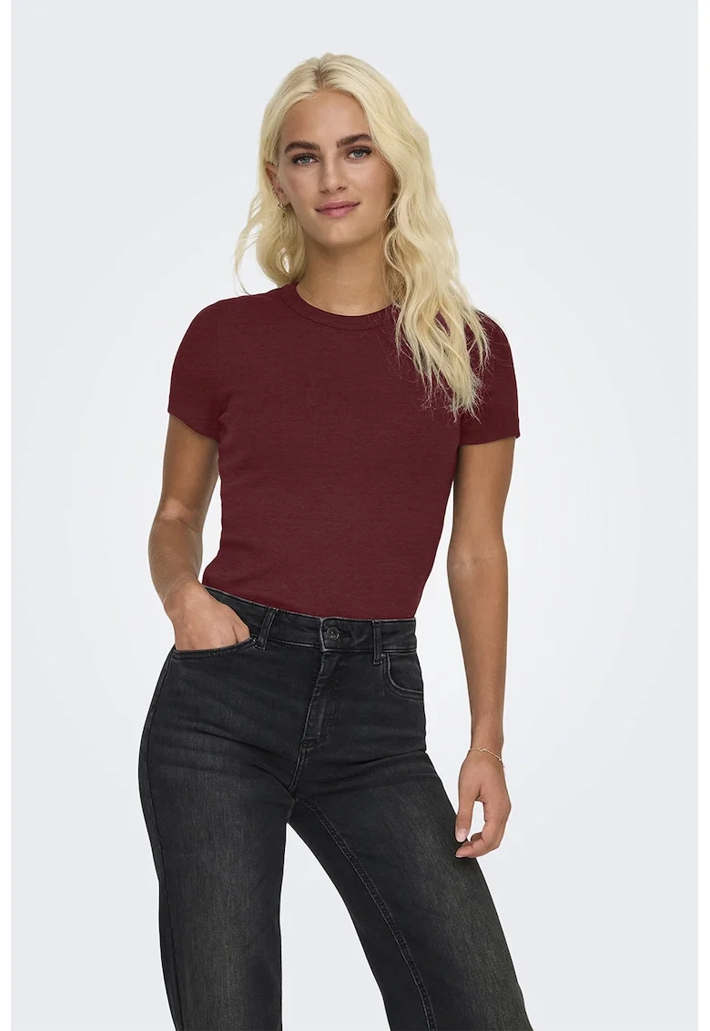 Tricou slim fit din amestec de bumbac organic Val, Visiniu