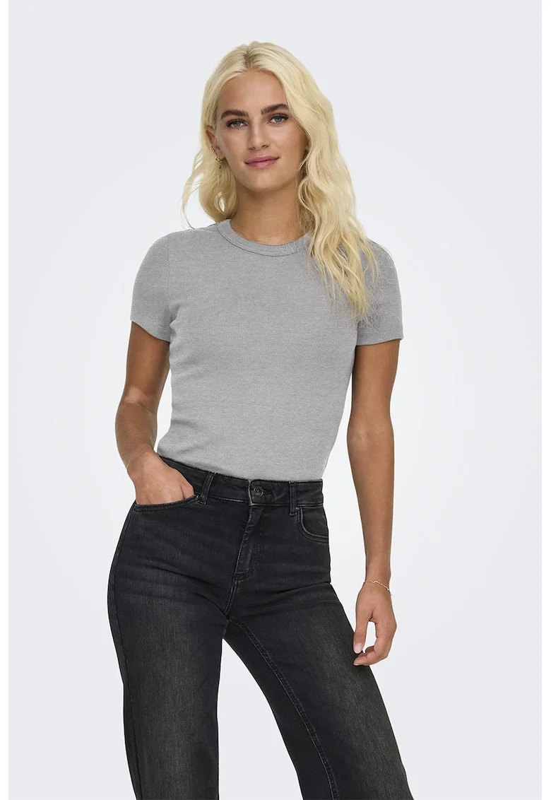 Tricou slim fit din amestec de bumbac organic Val, Gri/Gri deschis