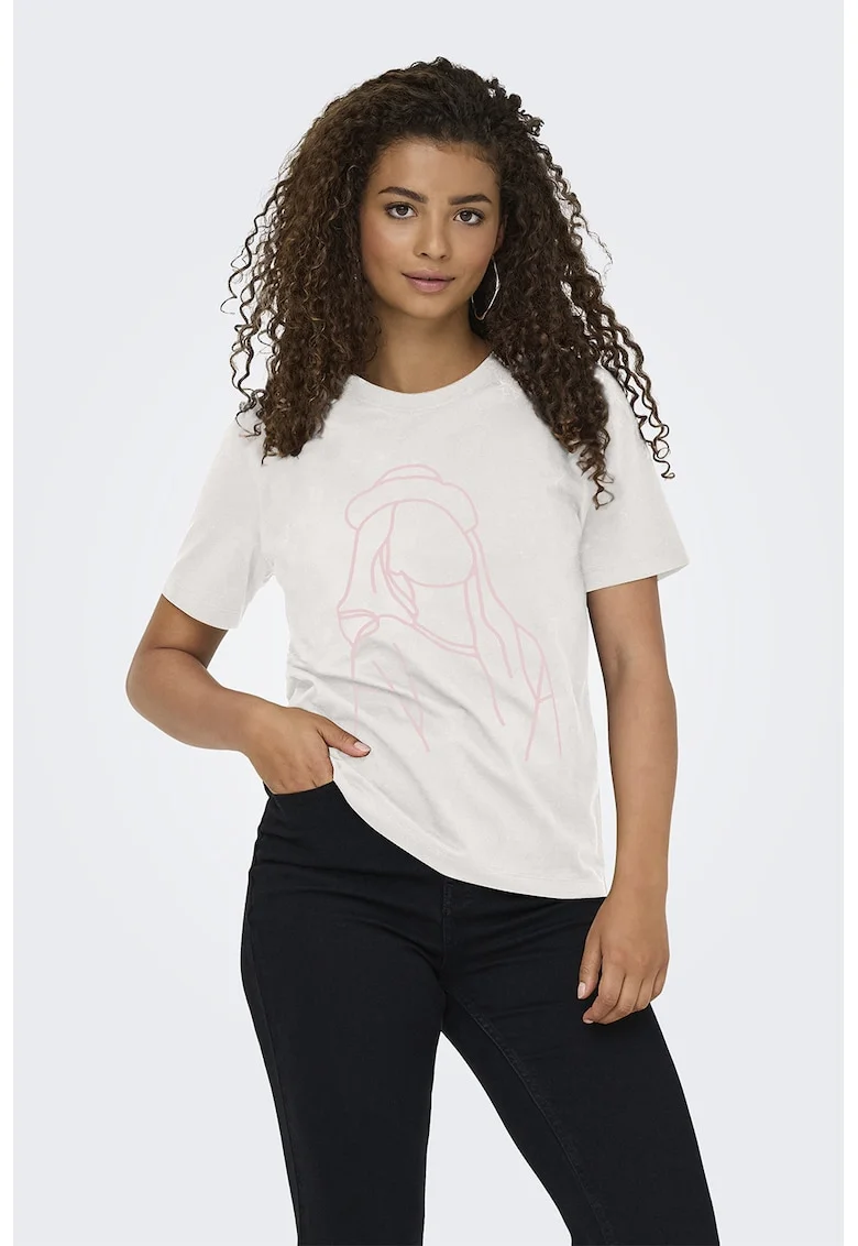 Tricou cu imprimeu floral, Alb/Roz