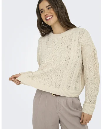 Pulover cu model torsade Lelly, Crem