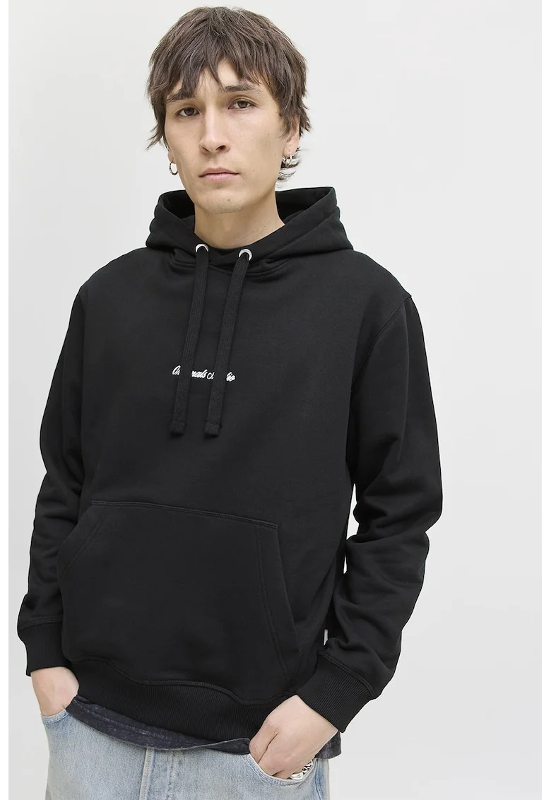 Hanorac relaxed fit cu buzunar kangaroo, Negru