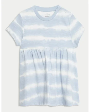 Rochie-tricou cu model tie-dye, Albastru pastel/Alb optic