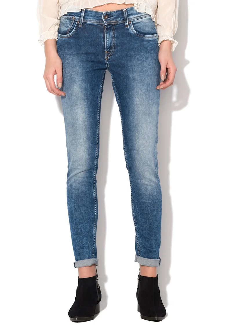 Jeansi conici albastri cu aspect decolorat Joey