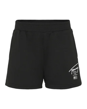 Pantaloni scurti din amestec de bumbac organic cu talie inalta si imprimeu logo, Negru
