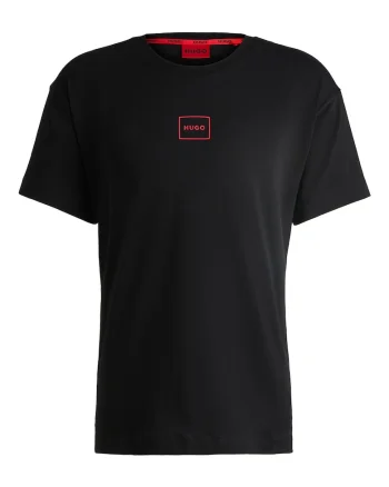 Tricou de casa cu decolteu la baza gatului si logo, Negru