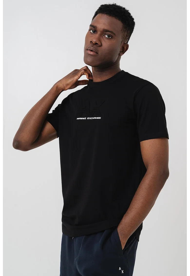 Tricou din bumbac cu logo in relief, Negru