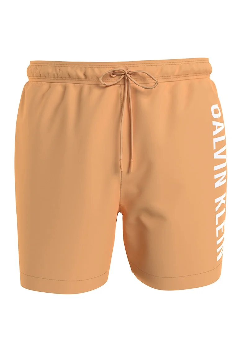 Pantaloni scurti de baie cu imprimeu logo, Alb/Portocaliu persan