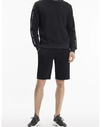 Bluza sport cu decolteu la baza gatului si benzi logo contrastante, Negru,