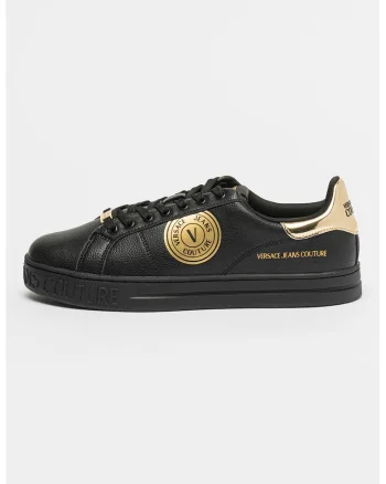 Pantofi sport din piele ecologica cu detali logo, Auriu/Negru