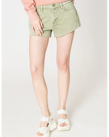 Pantaloni scurti de denim cu terminatii franjurate, Verde sparanghel