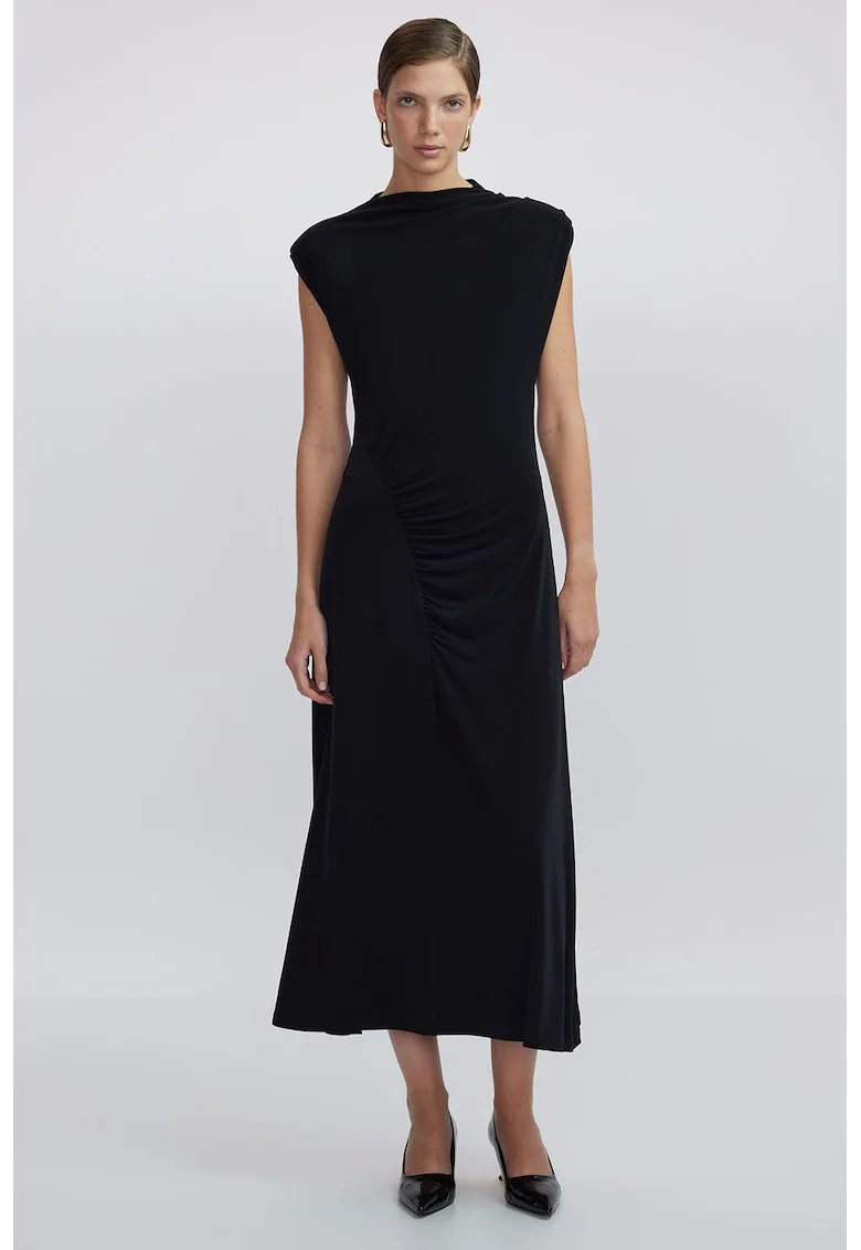 Rochie midi cu fronseuri, Negru