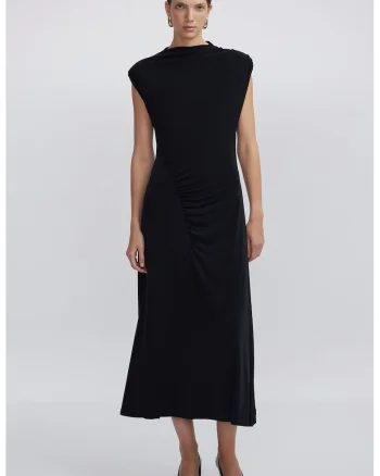 Rochie midi cu fronseuri, Negru