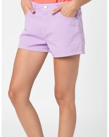 Pantaloni scurti de denim cu aplicatie logo brodata pe partea din spate, Lila