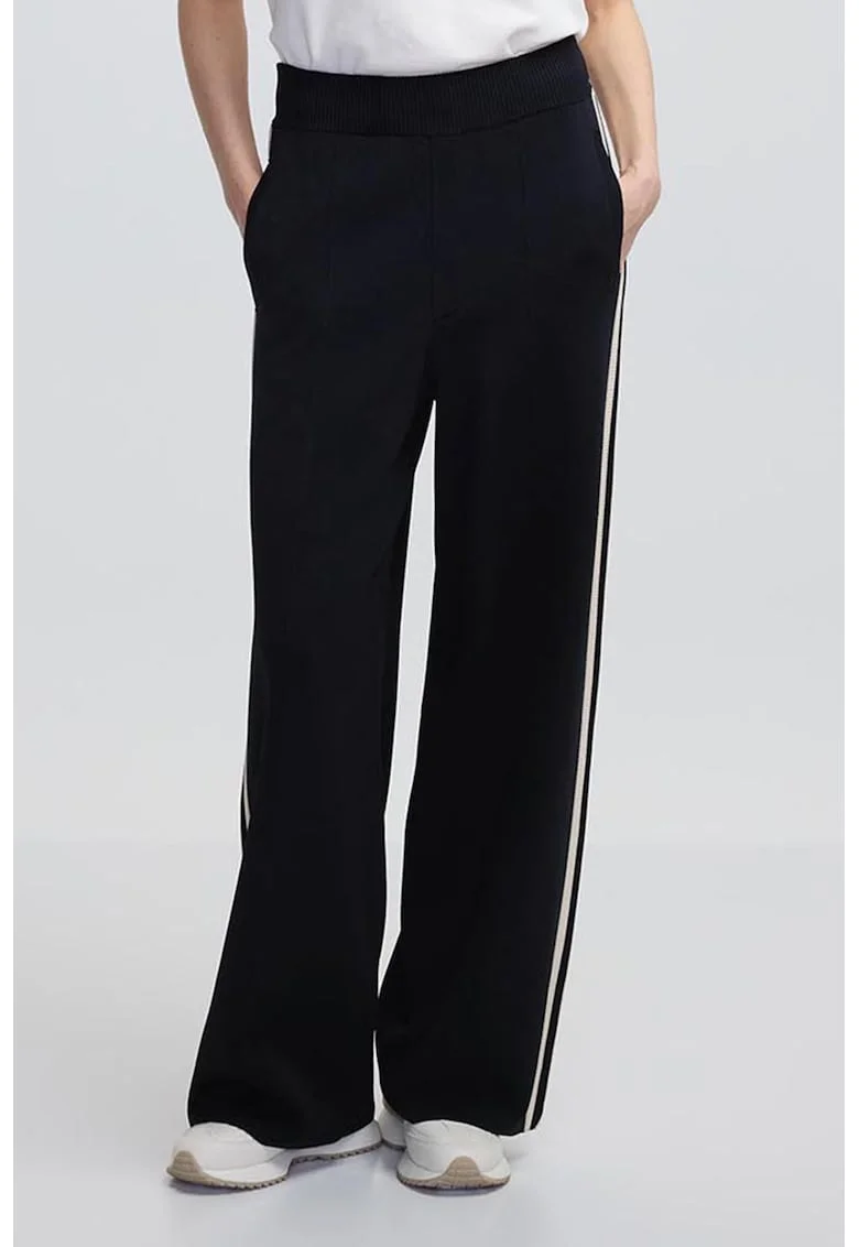 Pantaloni cu croiala ampla si talie inalta, Alb fildes/Negru