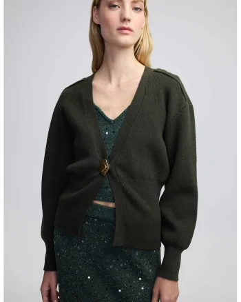 Cardigan cu decolteu in V, Kaki inchis