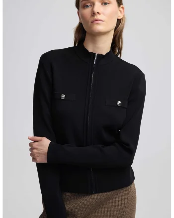 Cardigan cu nasturi decorativi si fermoar, Negru