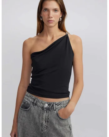 Bluza cu decolteu pe un umar, Negru