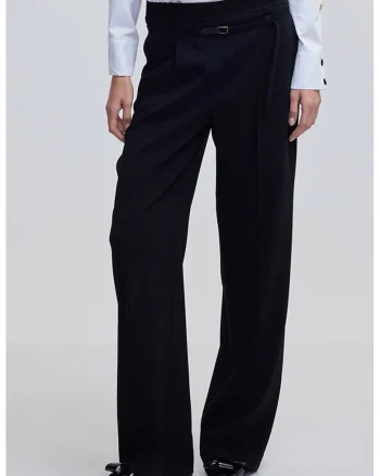 Pantaloni cu croiala ampla si talie inalta, Negru