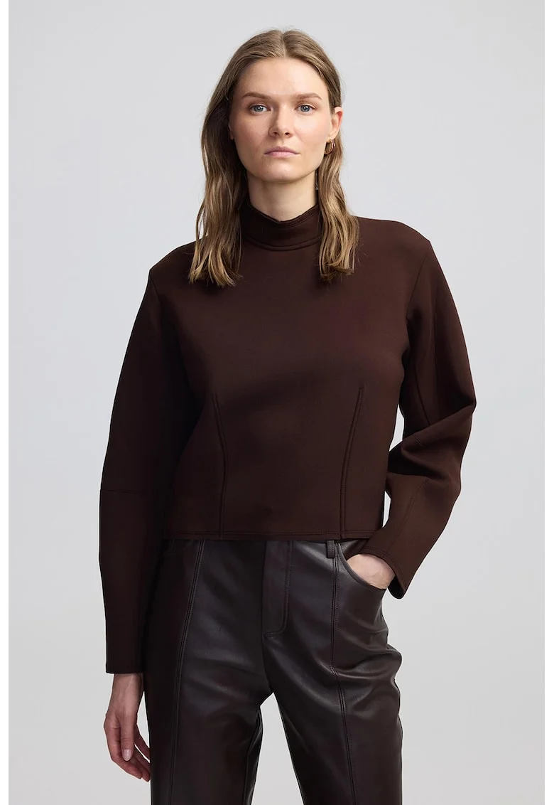 Bluza cu guler scurt, Maro cognac