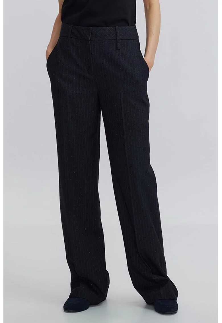 Pantaloni eleganti drepti cu aspect stralucitor, Gri antracit