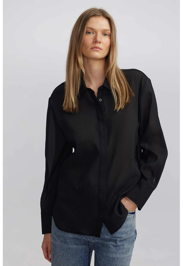 Camasa regular fit transparenta, Negru