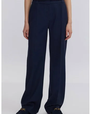 Pantaloni din amestec de lana cu croiala ampla, Bleumarin