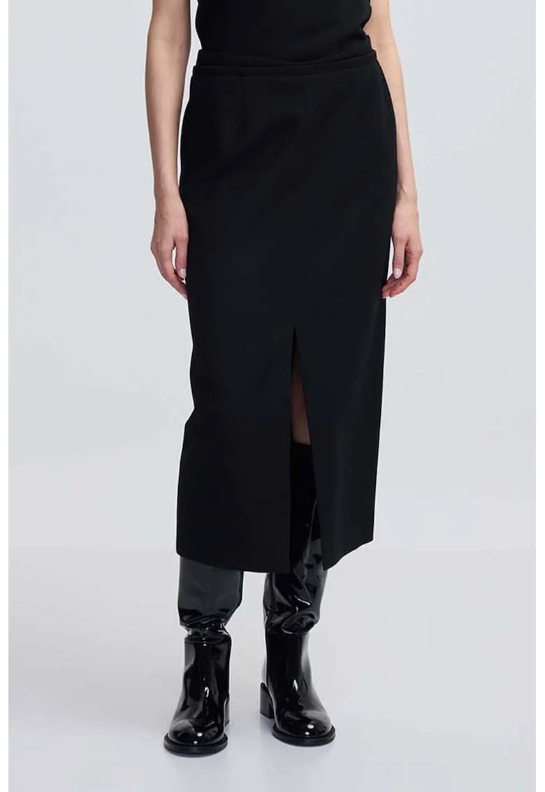 Fusta midi cu pensa si slit, Negru
