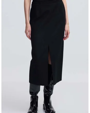 Fusta midi cu pensa si slit, Negru