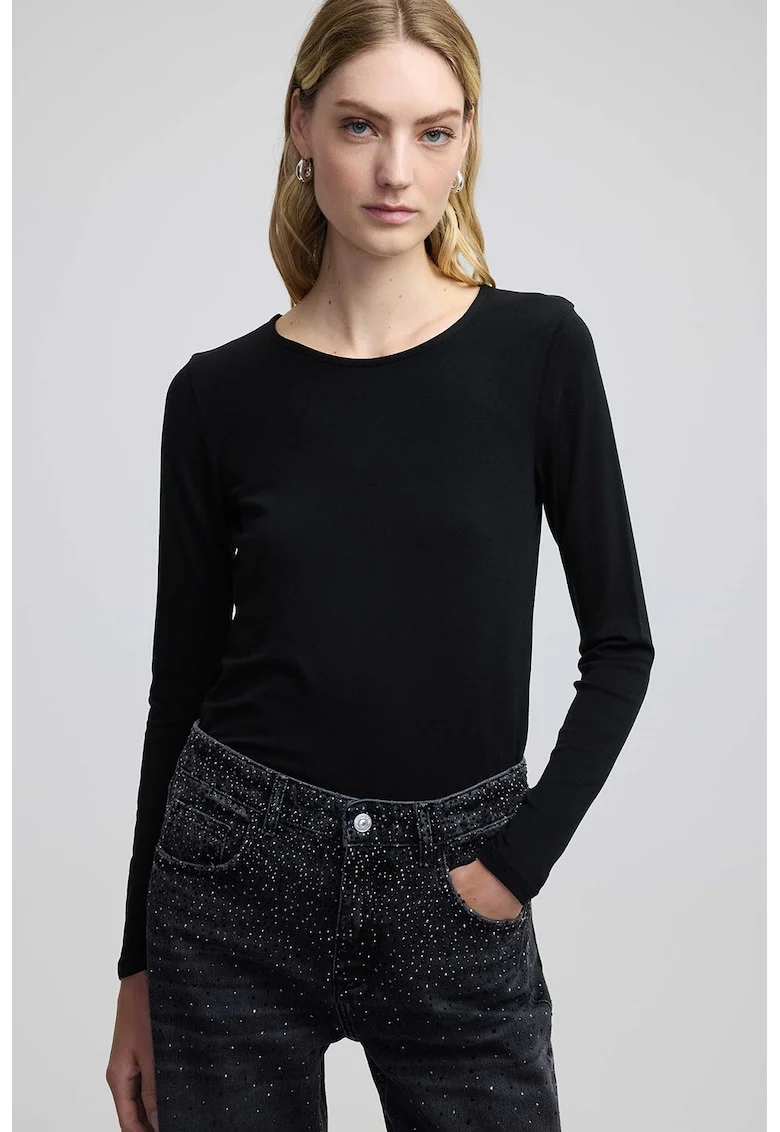 Bluza slim-fit din amestec de modal, Negru