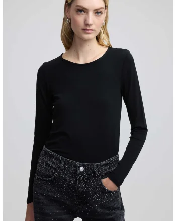 Bluza slim-fit din amestec de modal, Negru