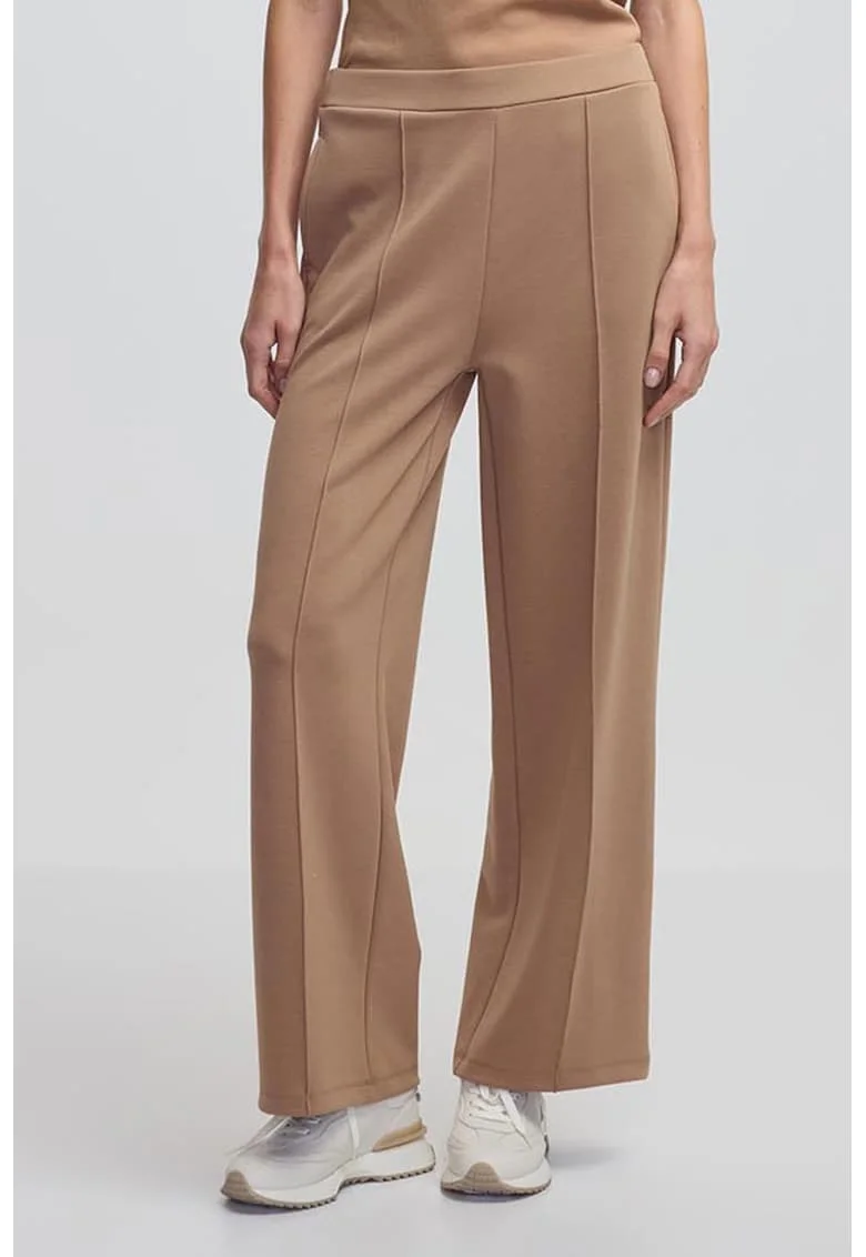 Pantaloni cu croiala ampla si talie inalta, Maro nisip