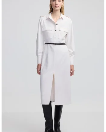 Rochie midi cu slit frontal, Alb murdar