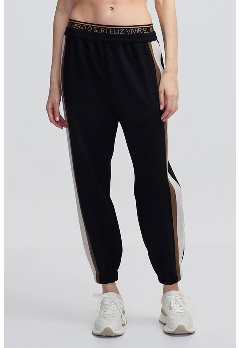 Pantaloni de trening regular-fit cu buzunare, Alb fildes/Maro/Negru stins