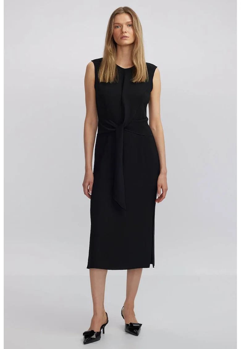 Rochie cu panglica frontala, fara maneci, Negru