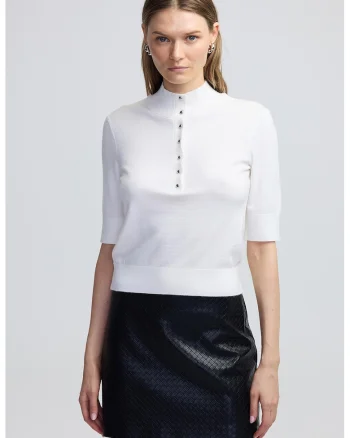 Bluza tricotata fin cu maneci medii, Alb