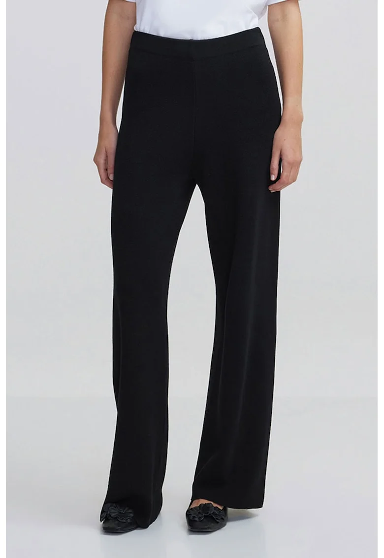 Pantaloni din tricot fin si croiala ampla, Negru