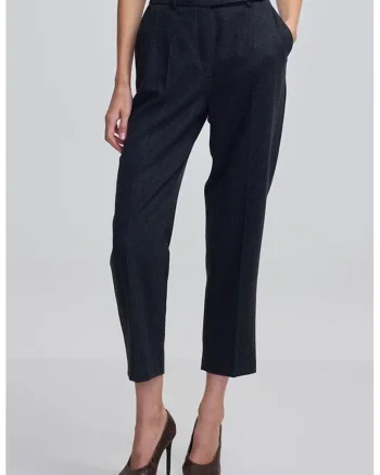 Pantaloni crop cu croiala conica, Gri inchis melange