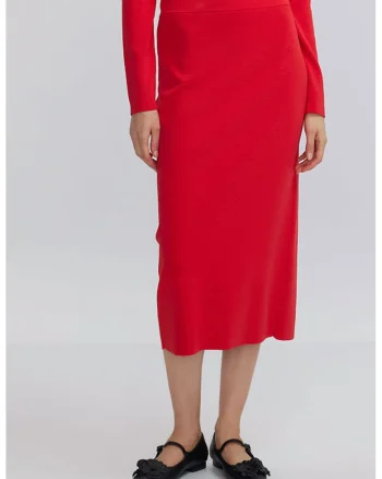 Fusta midi cu slit pe partea din spate, Rosu vermillion