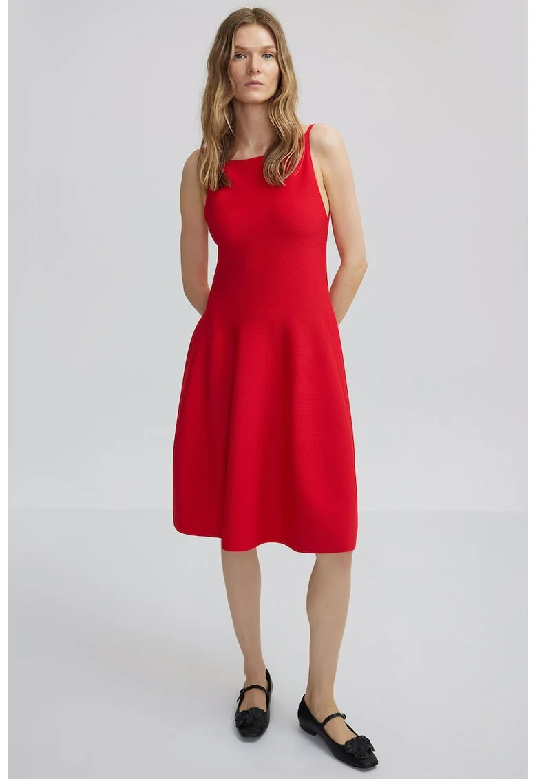Rochie cu croiala in A, fara maneci, Rosu vermillion