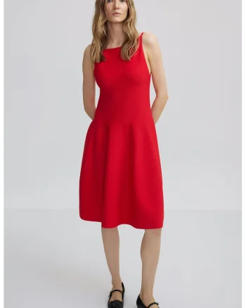 Rochie cu croiala in A, fara maneci, Rosu vermillion