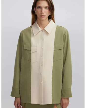 Camasa lejera si vaporoasa cu model 2 in 1, Verde/Alb fildes