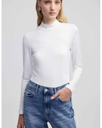 Bluza din amestec de lyocell cu guler scurt, Alb