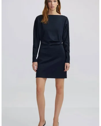 Rochie scurta cu nasture decorativ tip bijuterie, Albastru ultramarin