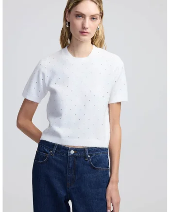 Bluza cu aspect pufos si decolteu la baza gatului, Alb/Argintiu