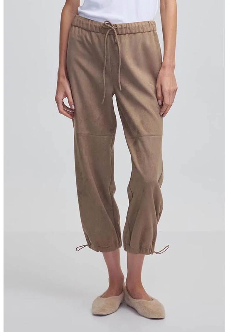 Pantaloni crop cu talie inalta, Bej