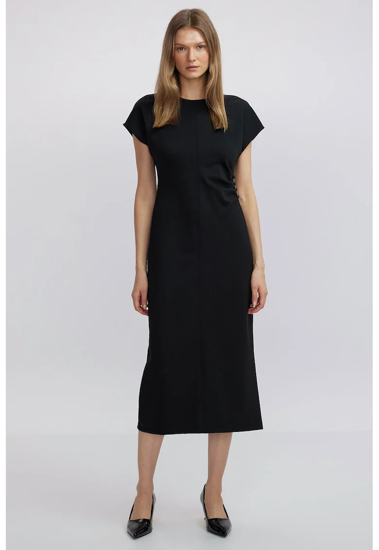 Rochie midi cu slit pe partea din spate, Negru
