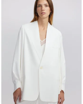 Sacou supradimensionat cu model uni, Alb