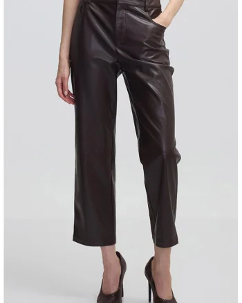 Pantaloni crop cu talie inalta, Maro inchis